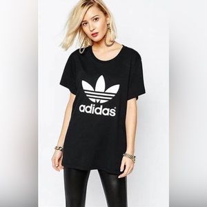 Oversized Adidas Originals black t.shirt with white logo never worn with tags.